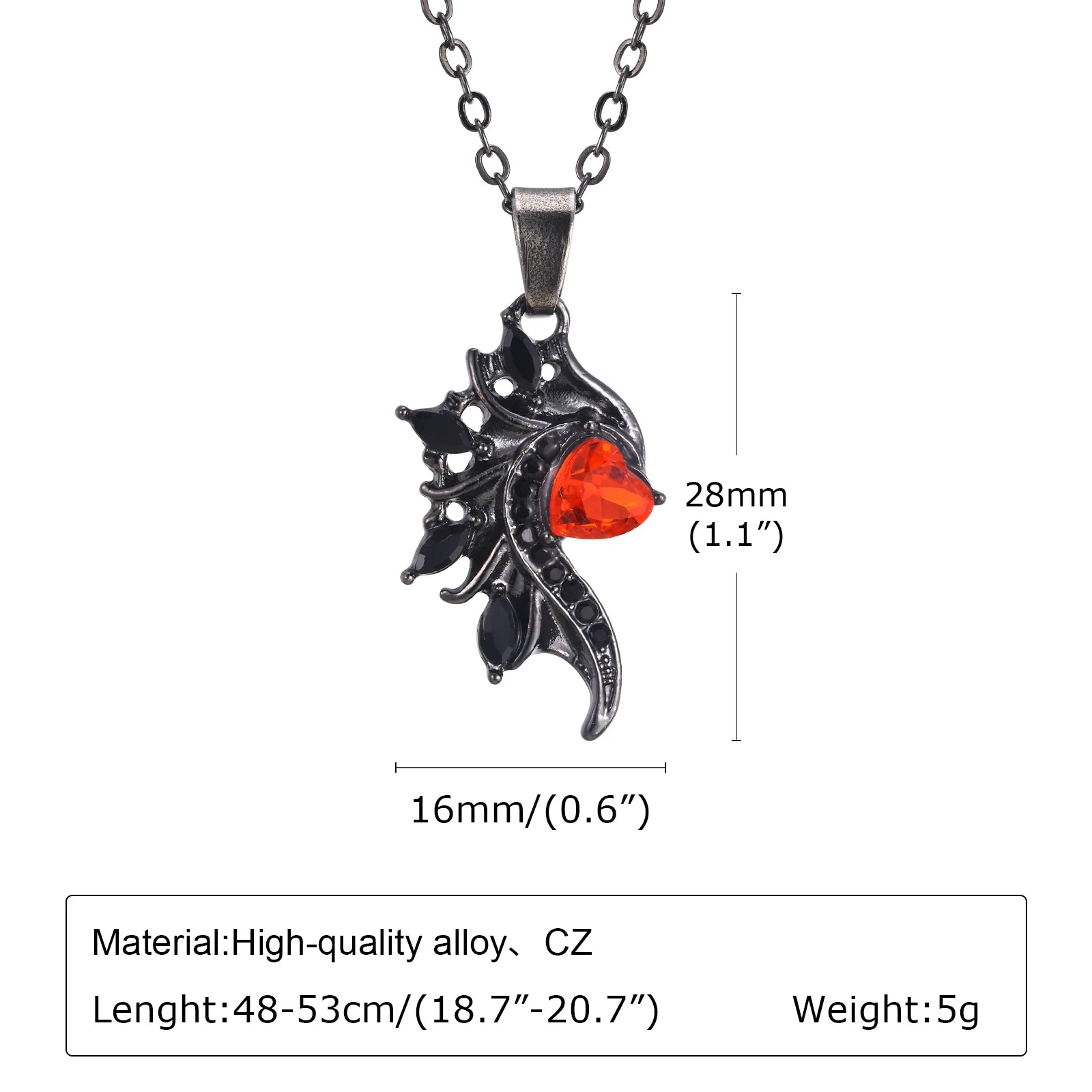 Mprainbow Angel Devil Wings Couple Pendant with Red Heart Stone,Black and White Simple Valentine's Day Gift Necklace Set