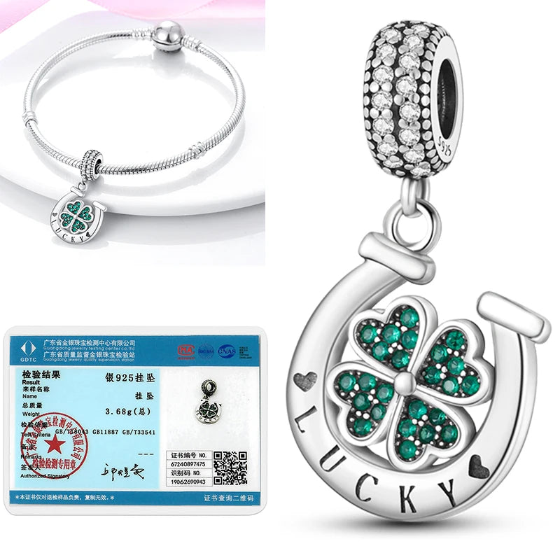 New 925 Sterling Silver Cactus Four Leaf Clover Charm Spring Green Series Bead Pendant For Original Beads Bracelet DIY Jewelry