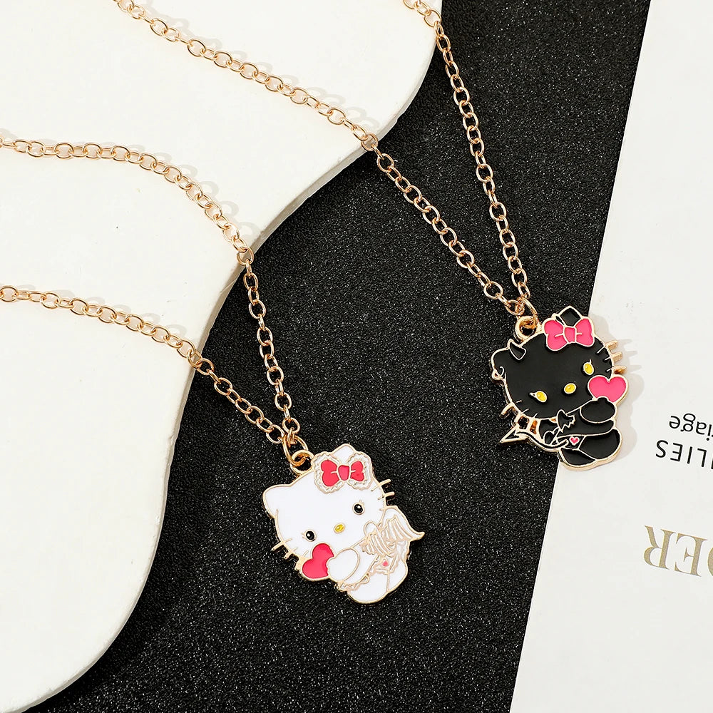 Black & White Hello Kitty Couple Necklace Set - Adorable Matching Kitty Charms, Perfect Gift for Fans, Couples & Best Friends