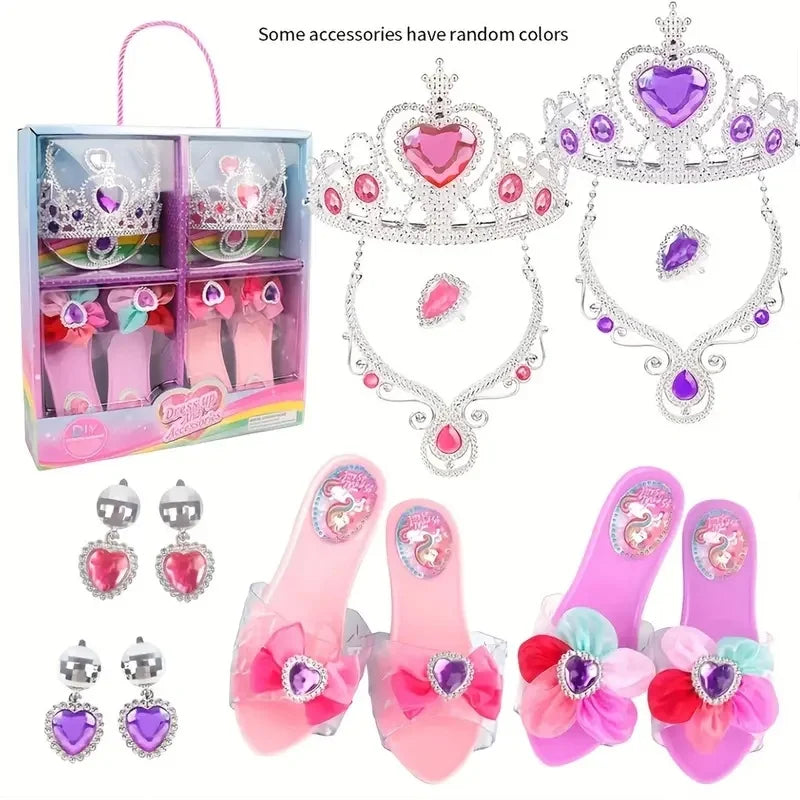 Dress Up Toy Girl Glass Slipper Necklace Earrings Toy Jewelry Set Gift Box, As Birthday, Halloween, Chrismas Gift