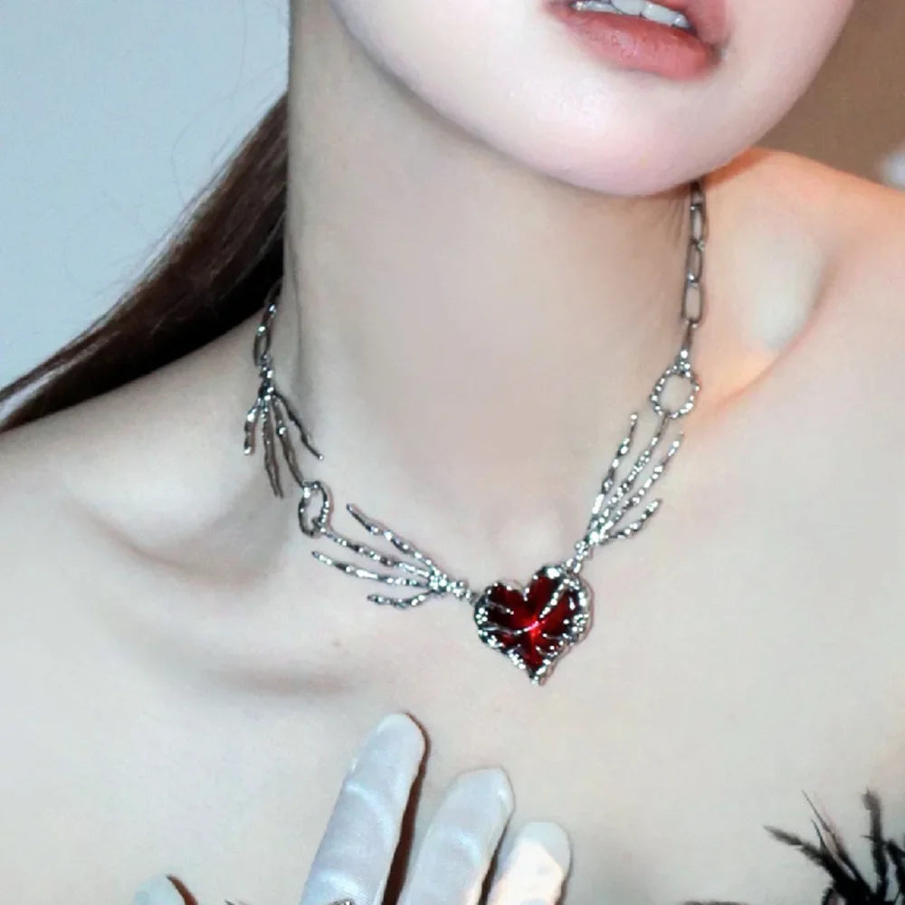 Punk Rock Y2K Black Star Cross Red Heart Pendant Ghost Claw Choker Chain Necklace Men Women Goth Vintage Grunge EMO Accessories