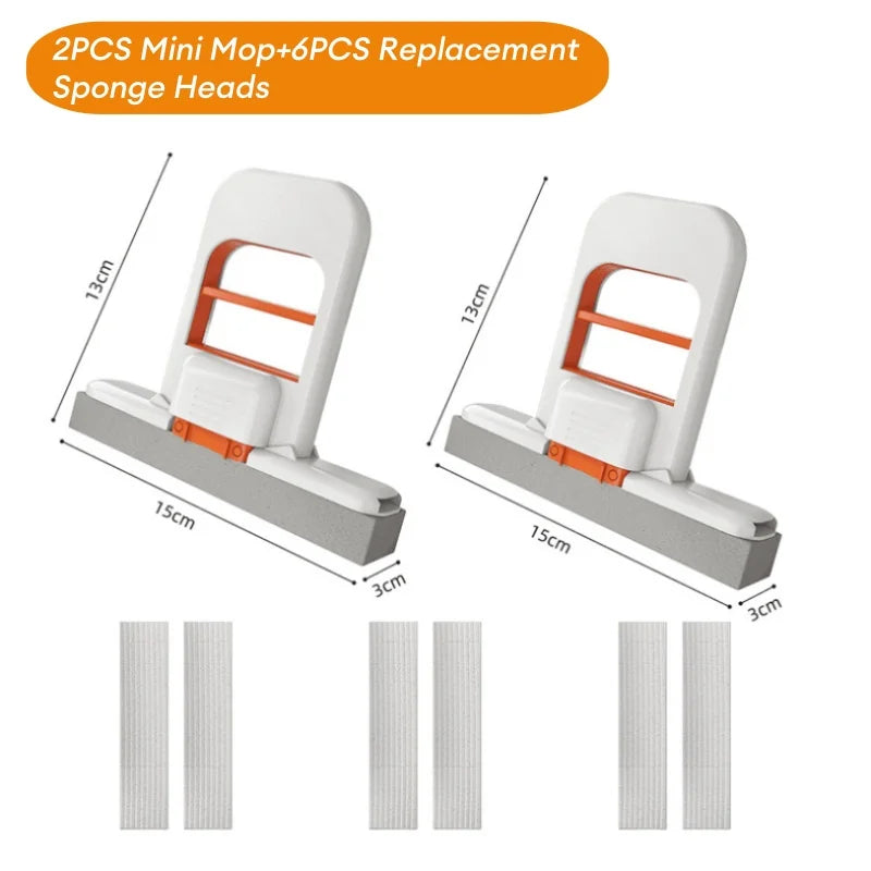 New Mini Foldable Desktop Mop Portable Cleaning Sponge Mop for Bathroom Kitchen One-Hand Squeeze Handle