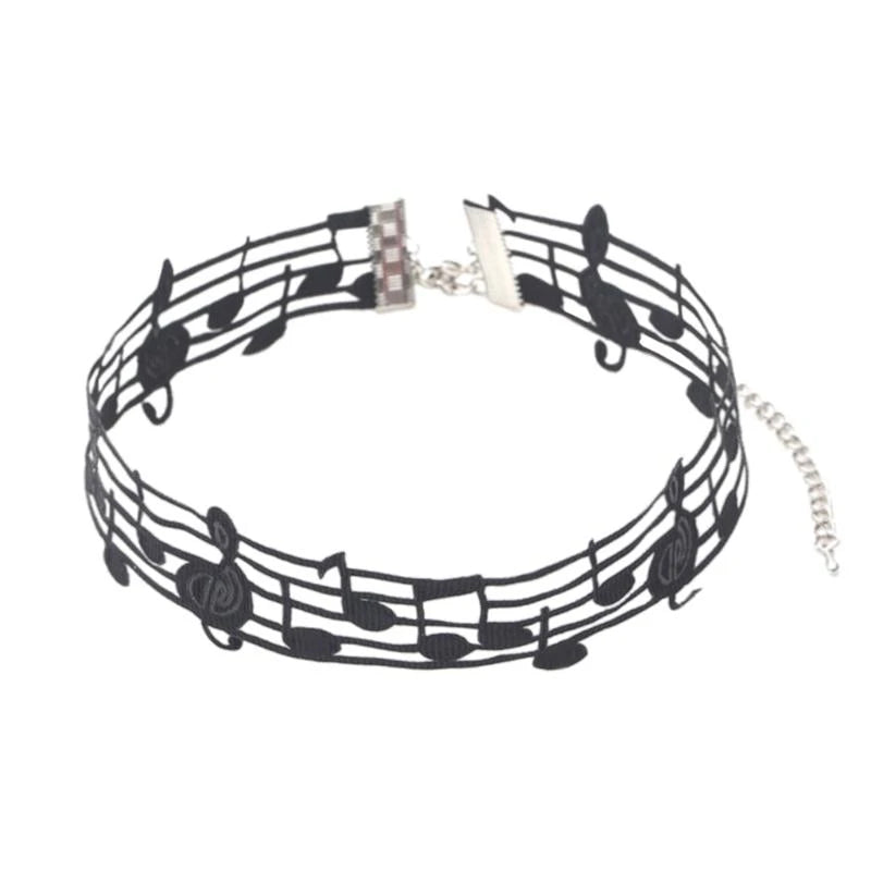 Handmade Black Short Necklace Featuring Unique Musical Note Design Women Jewelry for Fashionable Women and Music Lovers