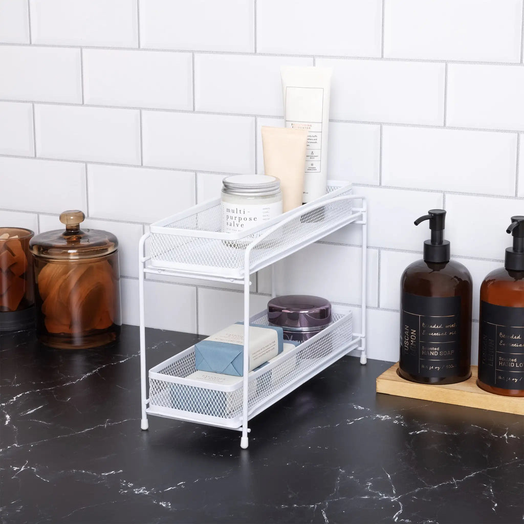 (4 pack)   2-Tier Pull-Out Spice Organizer, White, 4.5" x 11"