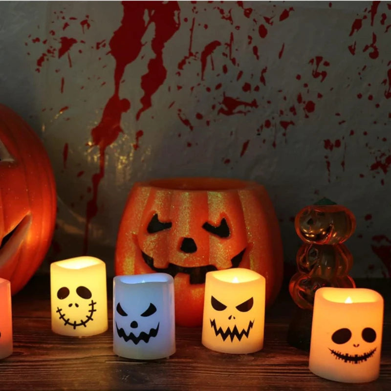 6pcs Halloween LED Ghost Pumpkin Candle Light Halloween Party Glowing Lamp for Home Bar Decoration Haunted House Horror Props