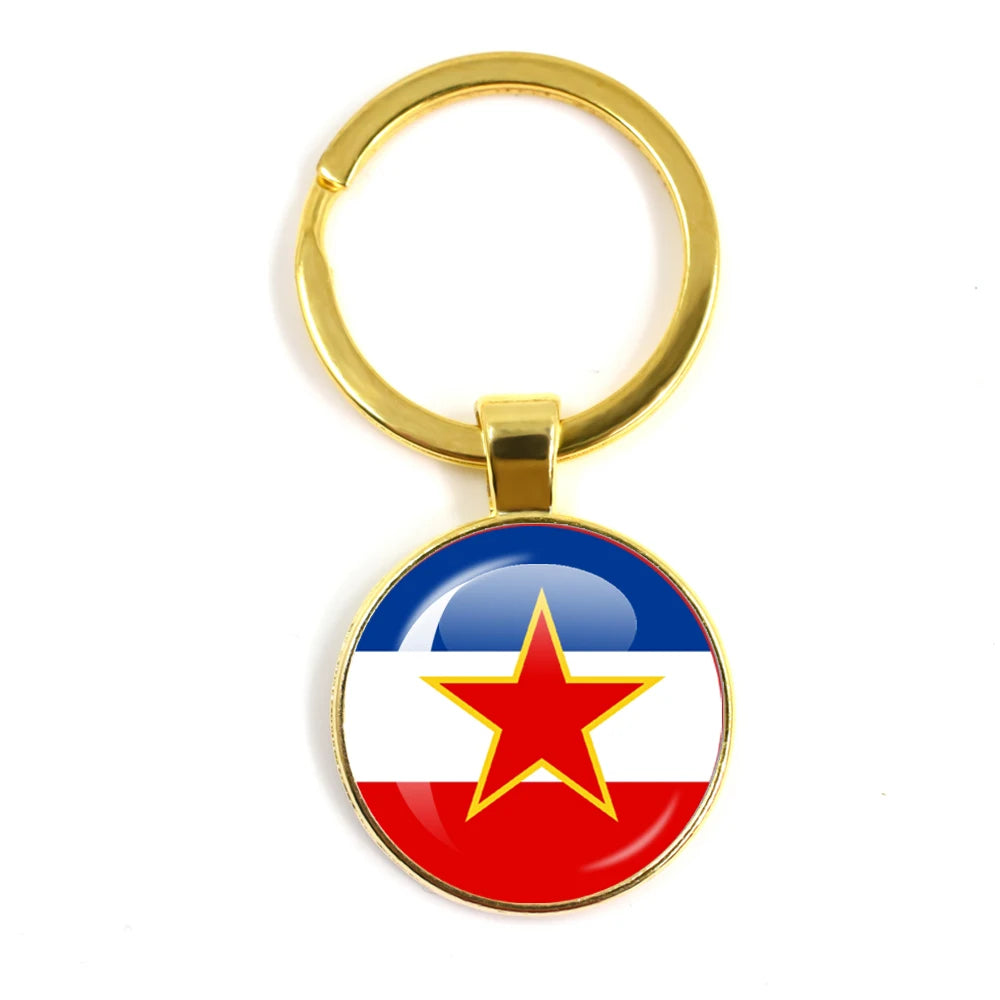 France,Poland,PuertoRico,Montenegro,Yugoslavia,Angola,Philippines,Japan,Senegal Glass Cabochon National Flag Keychain Keyholder
