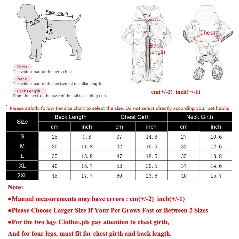 Warm Pet Clothes With D-ring Reflective Dog Jumpsuit For Small Medium Dogs Camouflage Puppy Coat For Winter Chihuahua Pug Jacket