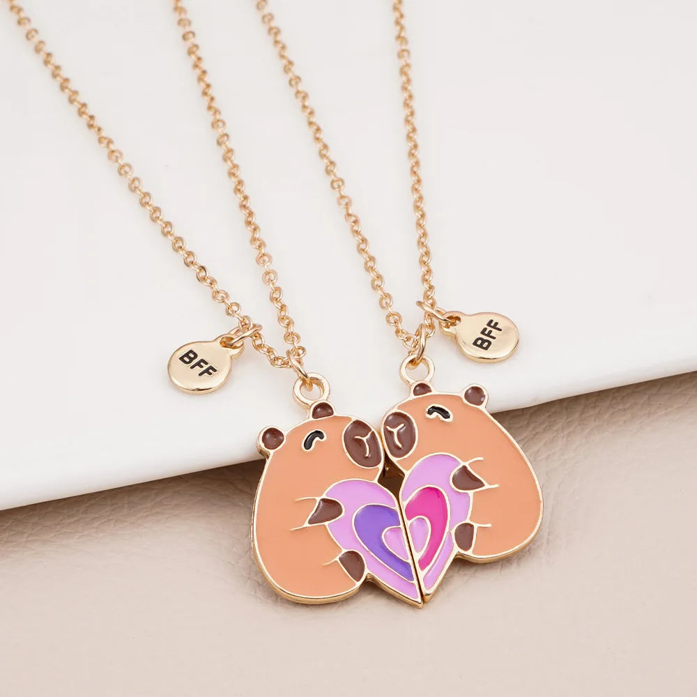 2PCs/Set Heart Capybara Pendant Best Friend Girl BFF Necklace Besties Friendship Jewelry 2025 Christmas 2026 New Year Gifts
