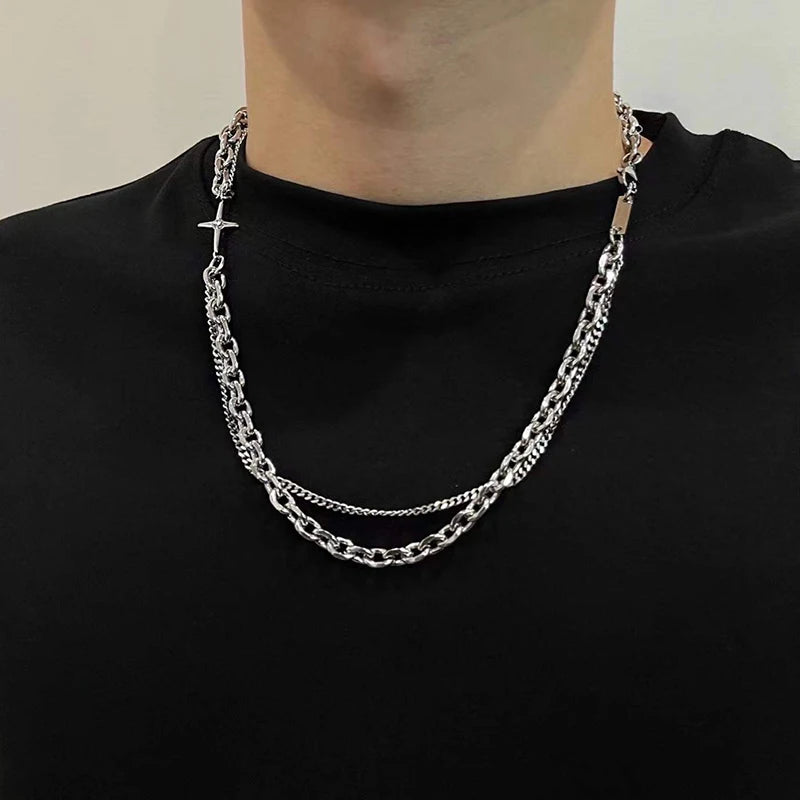 Kpop Zircon Cross Star Beaded Necklace Men Imitation Pearl Star Pendant Necklaces Y2K Hiphop Star Tassel Choker Necklace Unisex