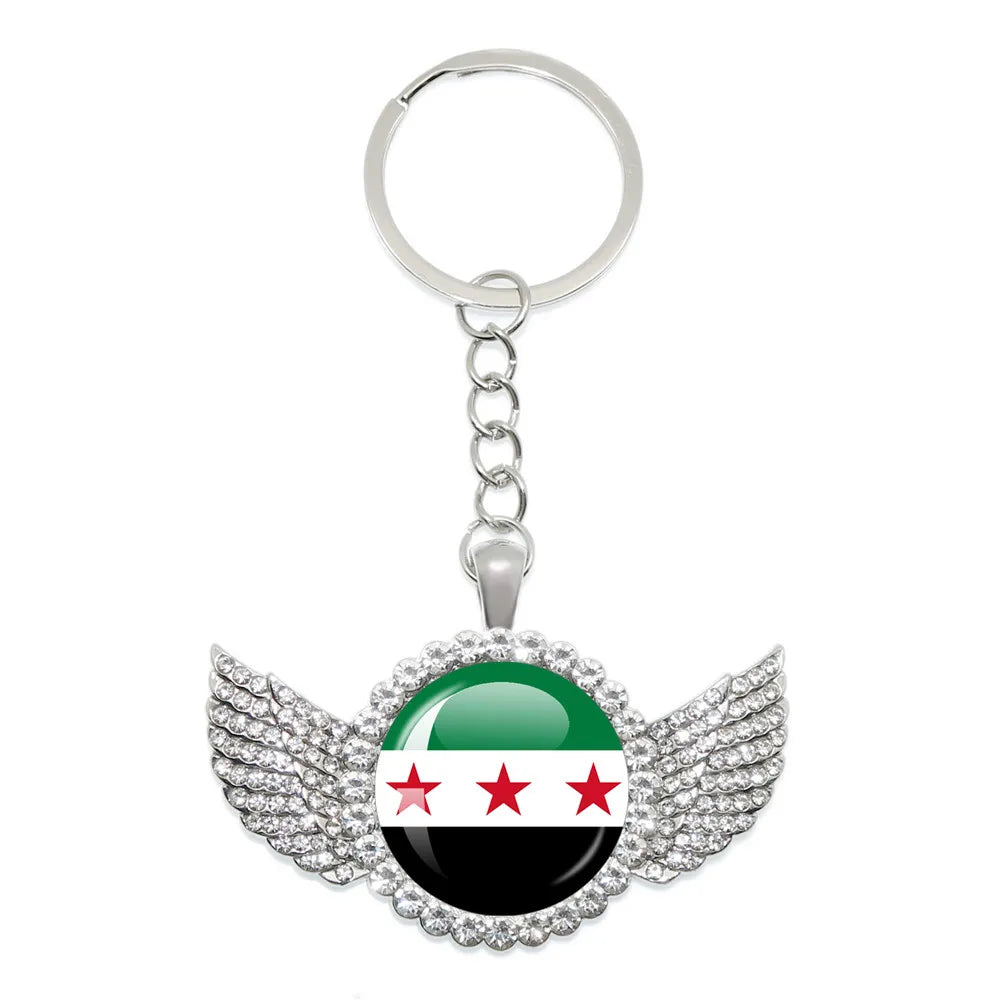 Syria National Flag Glass Cabochon Pendant Keychain Metal Keychain Fashion For Women Men Charm Handmade Car Keyring Jewelry Gift