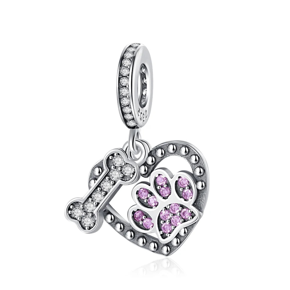 New 925 Sterling Silver Pet Series Dog Paw Print Dog House Charm Of Chain Beaded Fit Original Pendant Bracelet Ladies Jewelry