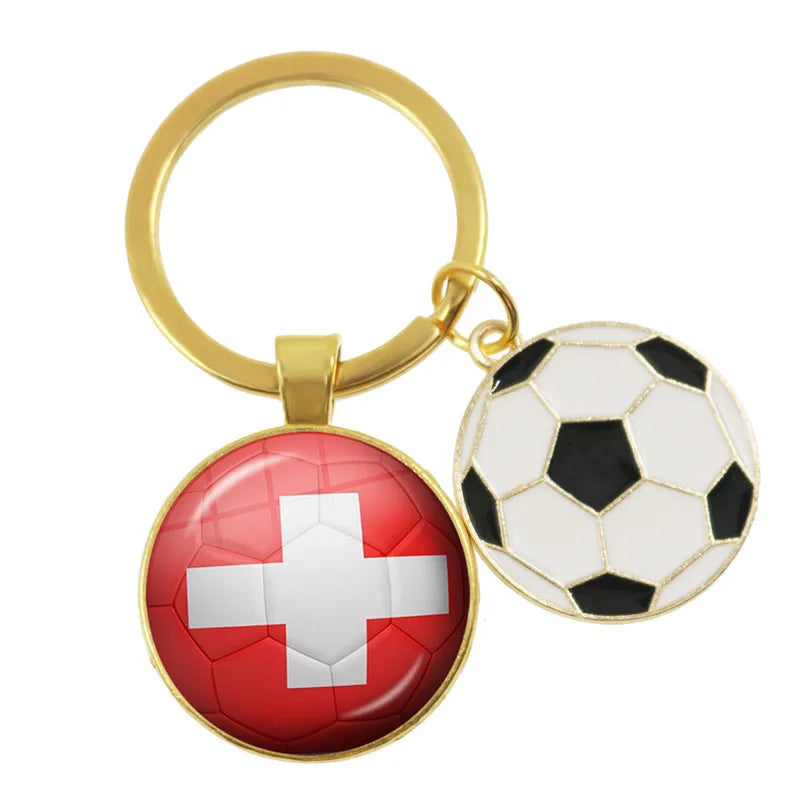 Netherlands,Serbia,Switzerland,Portugal,Poland,Brazil Football Pattern National Flag Glass Cabochon Keychain Fans Commemorative