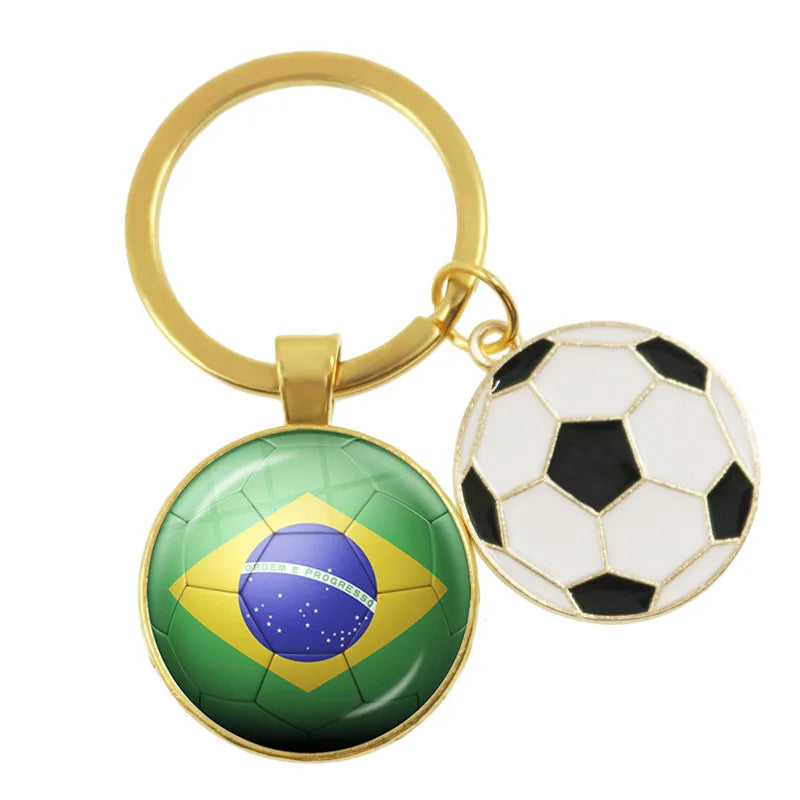 Netherlands,Serbia,Switzerland,Portugal,Poland,Brazil Football Pattern National Flag Glass Cabochon Keychain Fans Commemorative