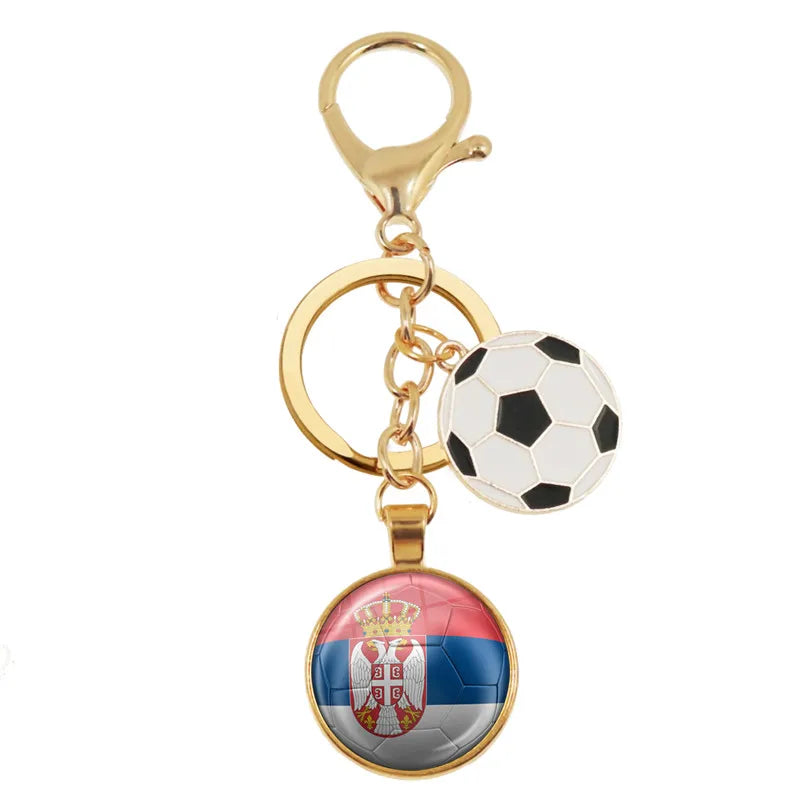 Netherlands,Serbia,Switzerland,Portugal,Poland,Brazil Football Pattern National Flag Glass Cabochon Keychain Fans Commemorative