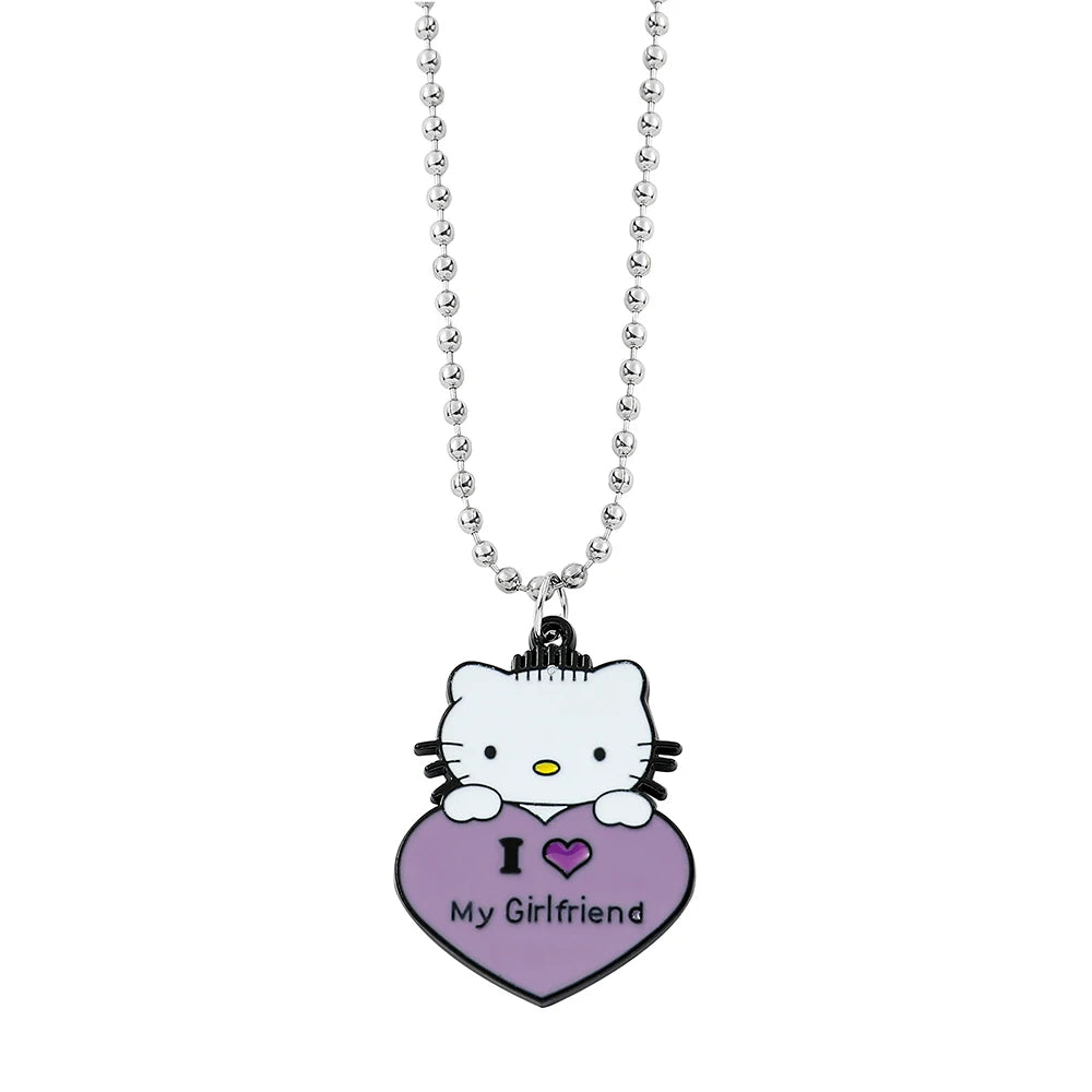 Sanrio Hello Kitty Couple Pendant Necklace Cute Cartoon Rhinestone  Kitty Pendant Necklace Fashion Gifts for Men and Women