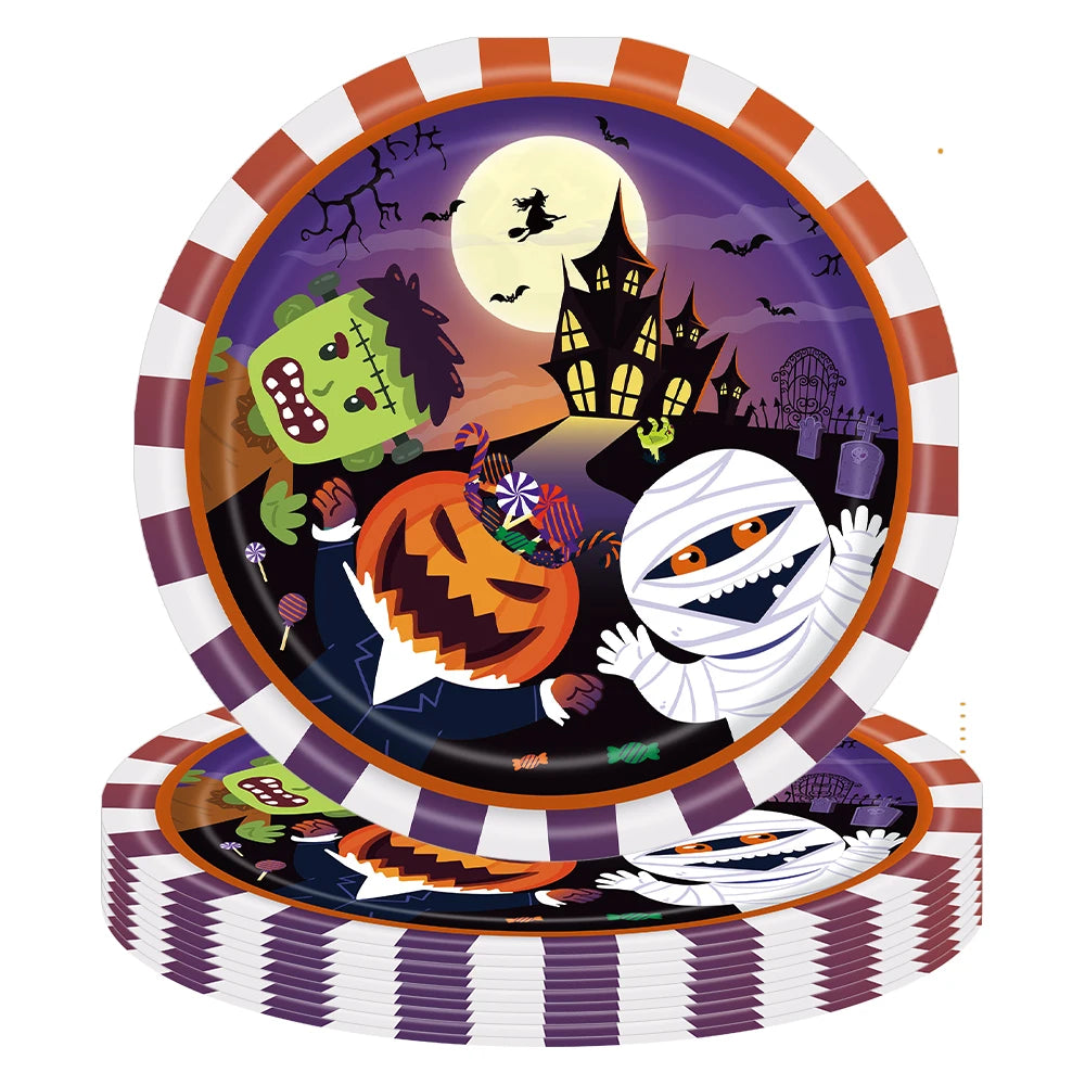 Halloween Ghost Shape Disposable Tableware Paper Plates Cups Halloween Happy Birthday Party Decoration For Home