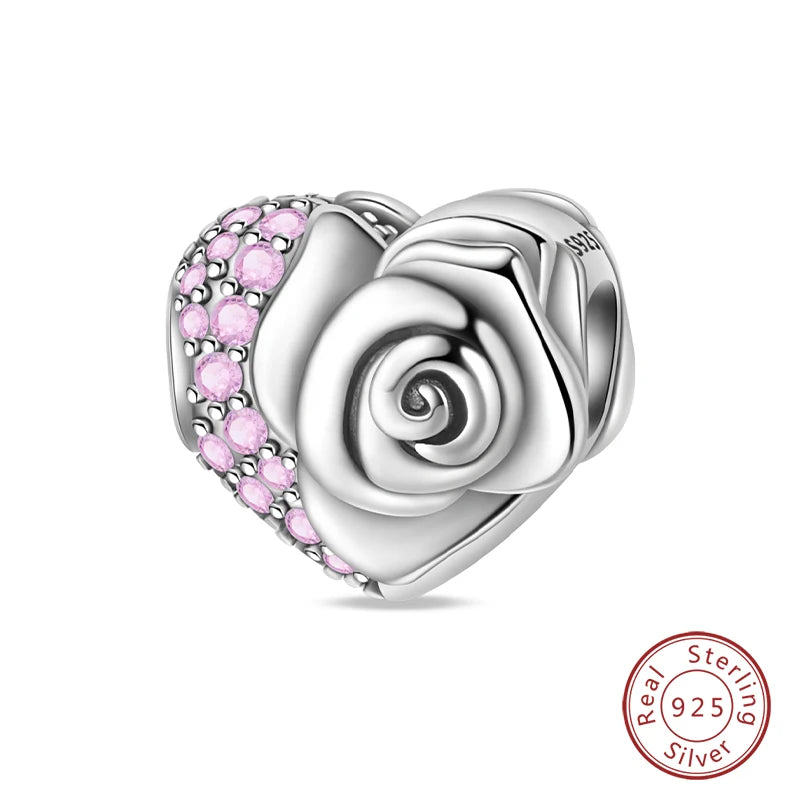 Real 925 Sterling Silver Pink Series Heart Charms Beads Fit Qikaola 925 Original Bracelets DIY Mother's Day Jewelry Gift For Mom
