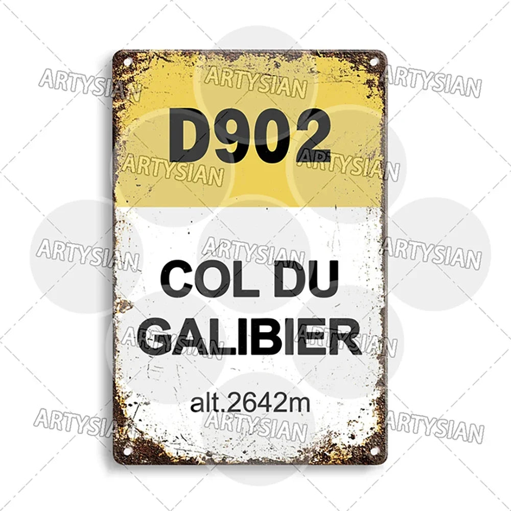 Tour de France Metal Sign Cycling Plaque Paves Du Paris Roubaix Col du Galibier Col de Sarenne Alpe d'Huez Mont Ventoux Glandon