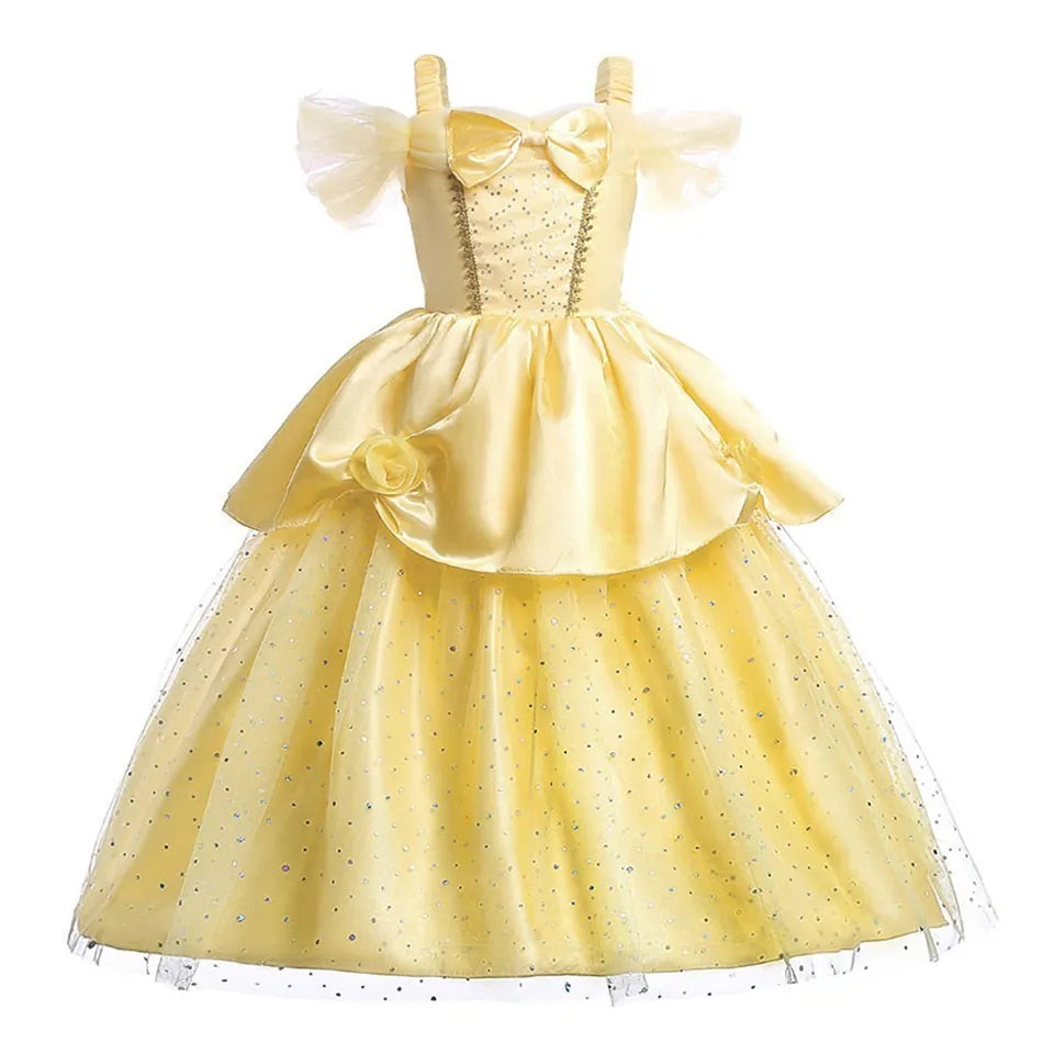 Girl Princess Cinderella Dress Elsa Anna Mermaid Jasmine Belle Snow White Costume Girls Birthday Party Halloween Dress 2-10 Year