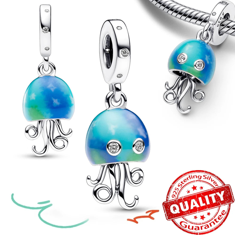 Underwater World 925 Sterling Silver Ocean Octopus Seashell Seahorse Starfish Pendant Fit DIY Bracelet Necklace Boutique Gift