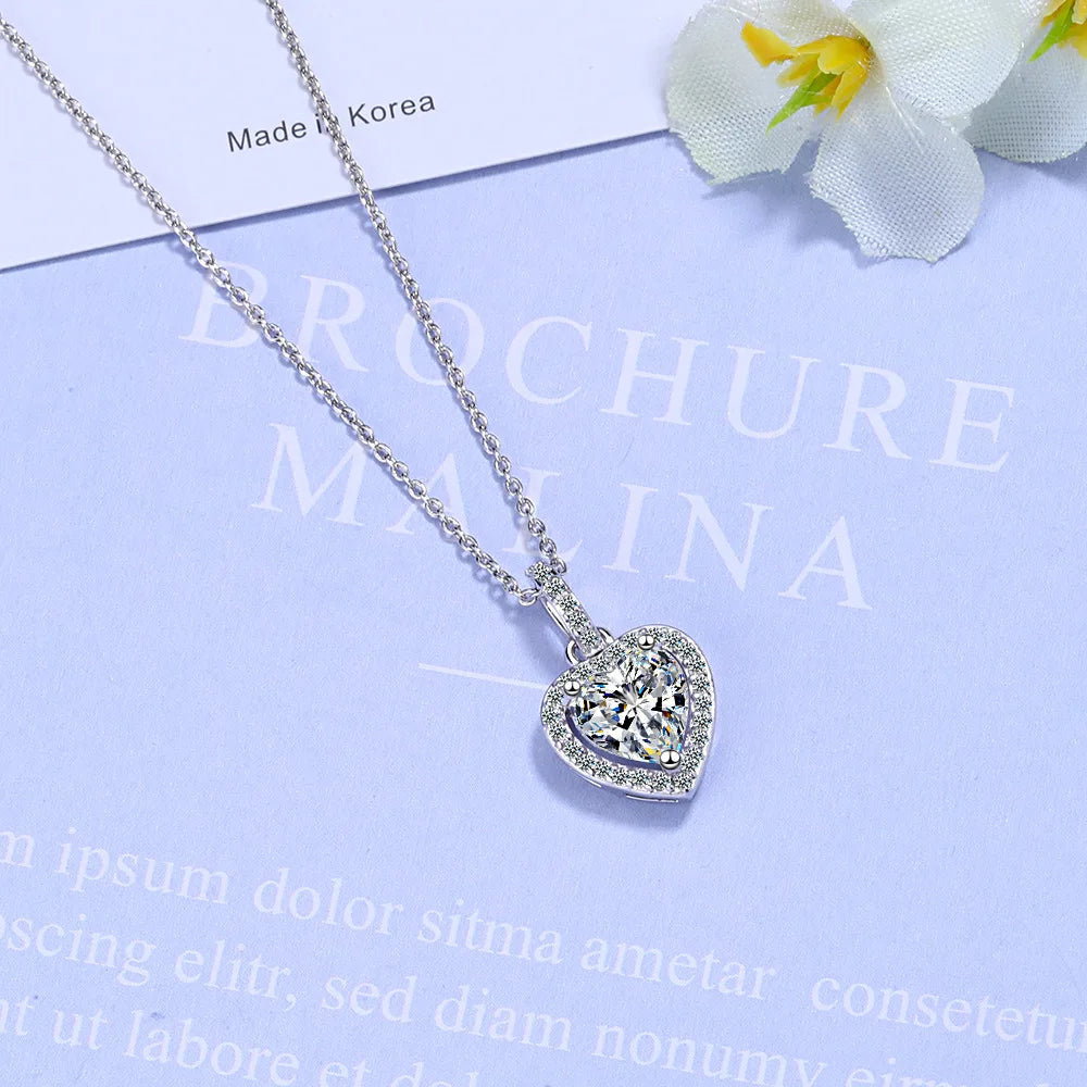 925 Sterling Silver Zircon Heart Pendants Necklaces For Women Luxury Designer Jewelry Gift Female Items Chshine