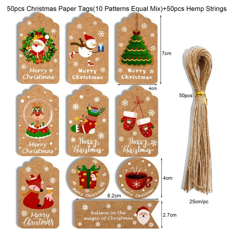 50pcs Painted Christmas Tag Kraft Paper Christmas Tag Card Party Gift Wrap Tag Tag 50 Sets