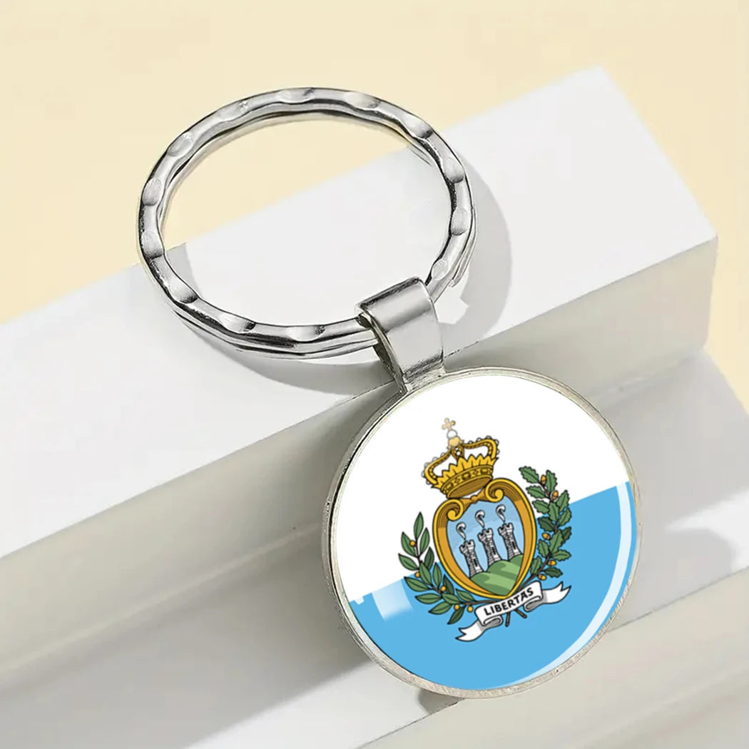 Europe National Flag Keychain Albania Spain Italy France UK Flag Glass Metal Key Chain Bag Pendant Gift for Patriot