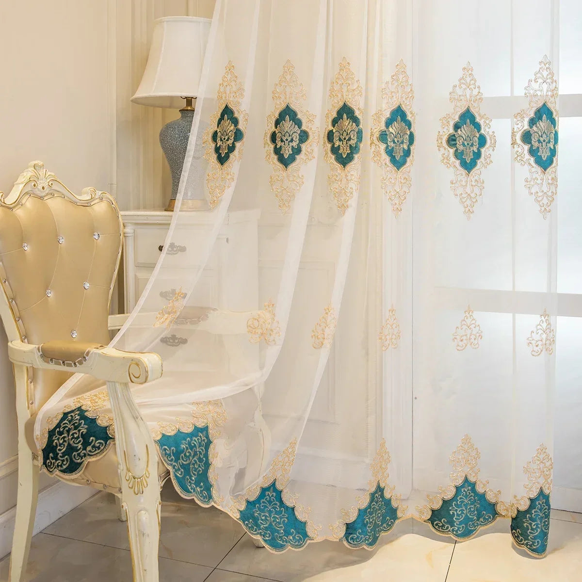 European Luxury Classic Style Transparent Tulle Curtains 1PC Living Room and Bedroom Exquisite Embroidered Gauze Curtains