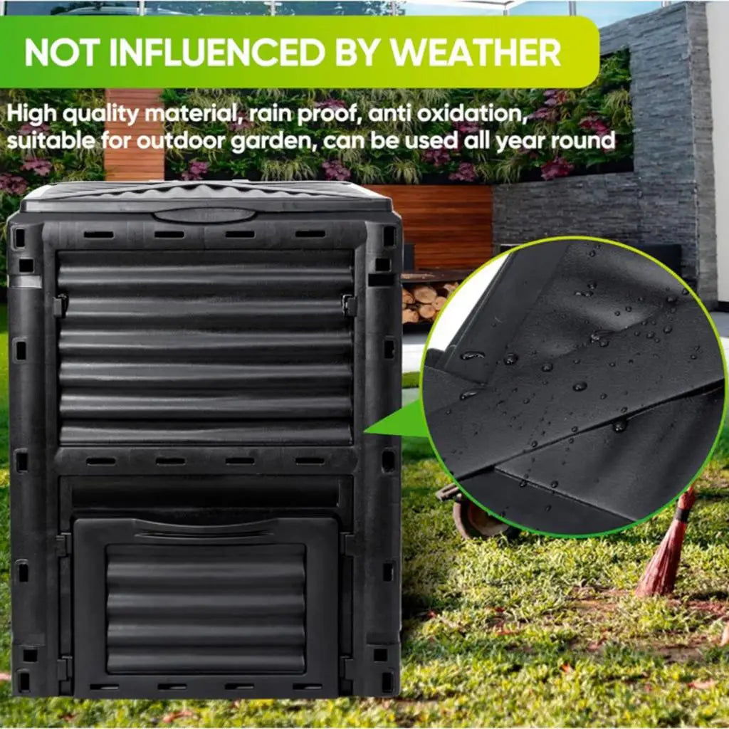 Garden Compost 80 Gallon(300 L)  Bin Aerating Outdoor Compost Box Easy Assembling, Lightweight Black for Backyard Farm Balcony