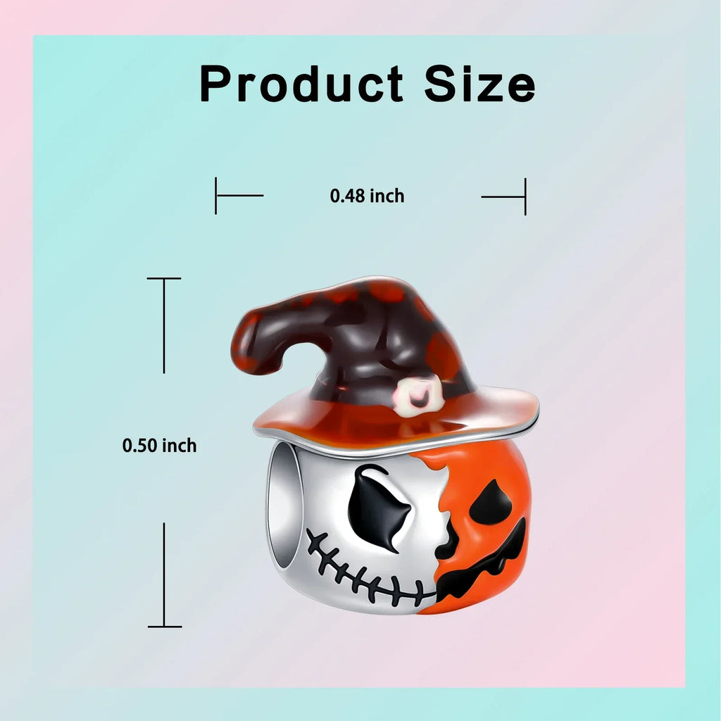 Original 925 Sterling Silver Halloween Charms Pumpkin Skull Witch Ghost Bead Earrings Pendant Fit Bracelet Necklace Jewelry