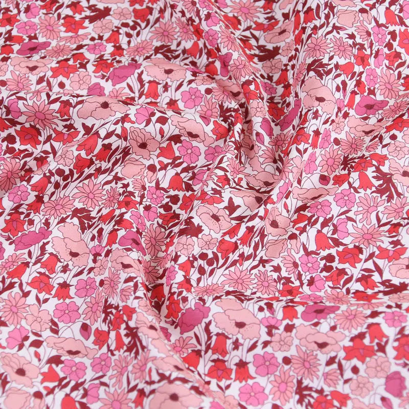 Poppy and daisy printed pink color florals fabric rose background London liberty tana lawn 100% cotton 80S fabrics for sewing