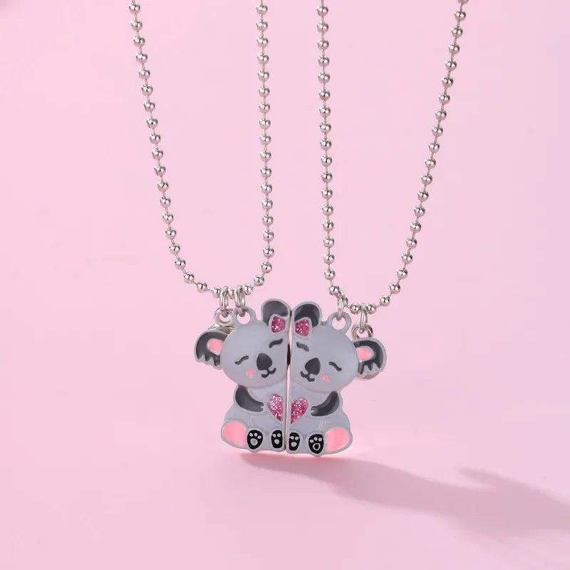 Elviragirl 2Pcs/set Cute Animal Unicorn Pony Koala Butterfly Best Friend Necklace BFF Friendship Jewelry Gifts for Girls