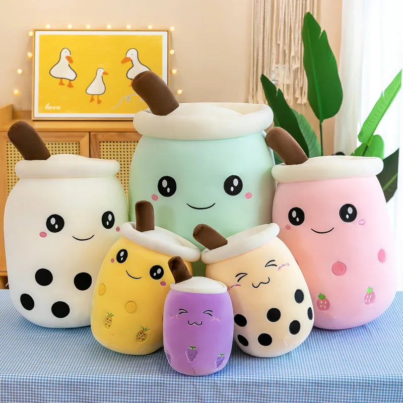 24CM Cute Stuffed Boba Plush Bubble Tea Real-life Bubo Food Milk Cup Plushie Pillow Soft Kawaii Plush Toys Gifts for Kids Baby
