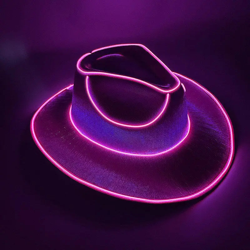 Bachelorette Party Supplies Bride Cowgirl Hat Glowing Light Bar Cap Wireless Disco Luminous Led Flashing Neon Western Cowboy Hat