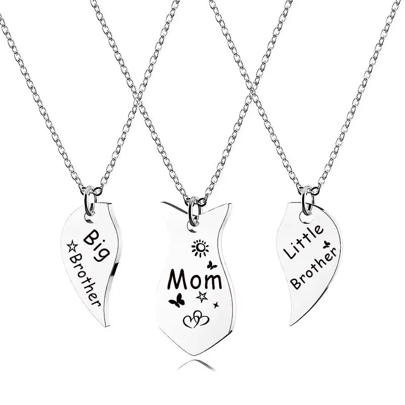3 PCS Heart Matching Mom Daughter Son Necklace Set Stainless Steel Big Sister Little Sister Necklace Gifts For Mother