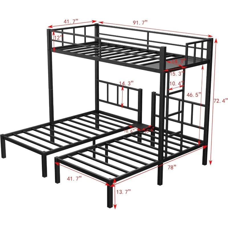 POPULAR2025 HOT Twin Over Twin Over Twin Triple Bunk Bed For Kids,3 Bed Bunk Beds For 3,Metal Triple Bunk Beds With Built-in Des