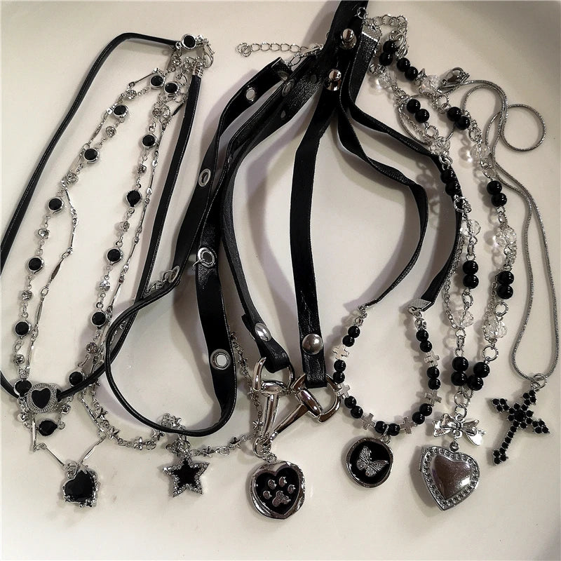 New Y2K Goth Harajuku Vintage Black Heart Star Choker Necklace Egirl Aesthetic 2000s EMO Grunge  Charm Jewelry Scene Accessories