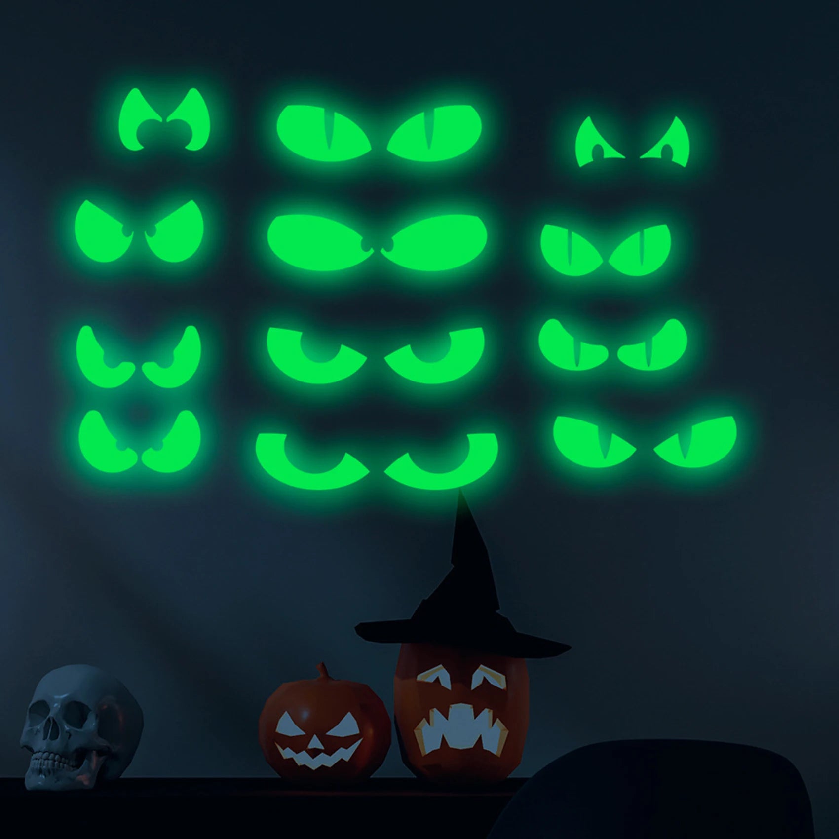 36/pcs  Halloween Luminous Wall Decals Glowing in The Dark Eyes Window Sticker for Halloween Decoration for Home Party Supplies
