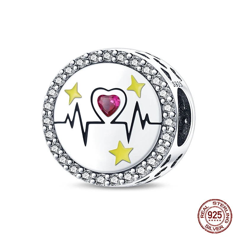 Real 925 Sterling Silver Pink Series Heart Charms Beads Fit Qikaola 925 Original Bracelets DIY Mother's Day Jewelry Gift For Mom