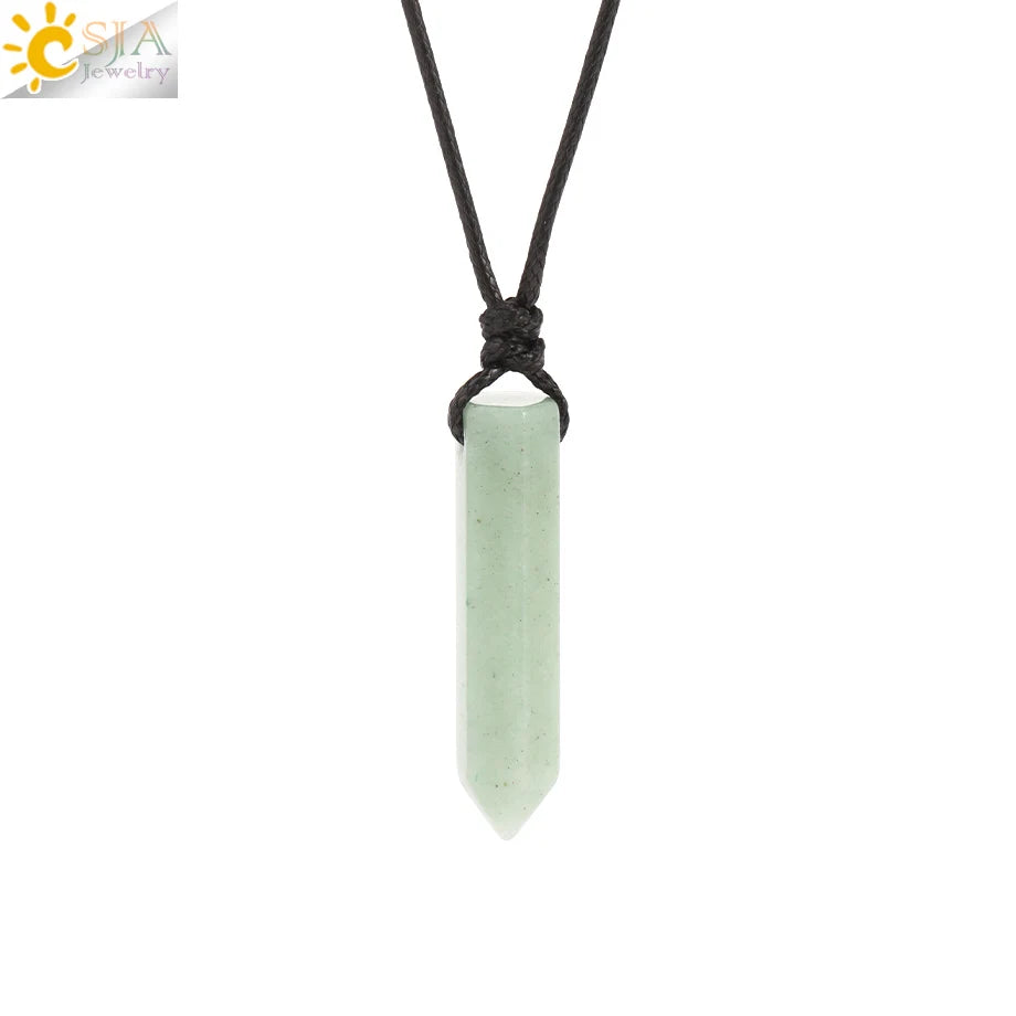 Vintage Man Necklace Natural Stone Hexagonal Point Pendant Healing Pink Quartz Obsidian Crystal Necklaces Jewelry for Men H266