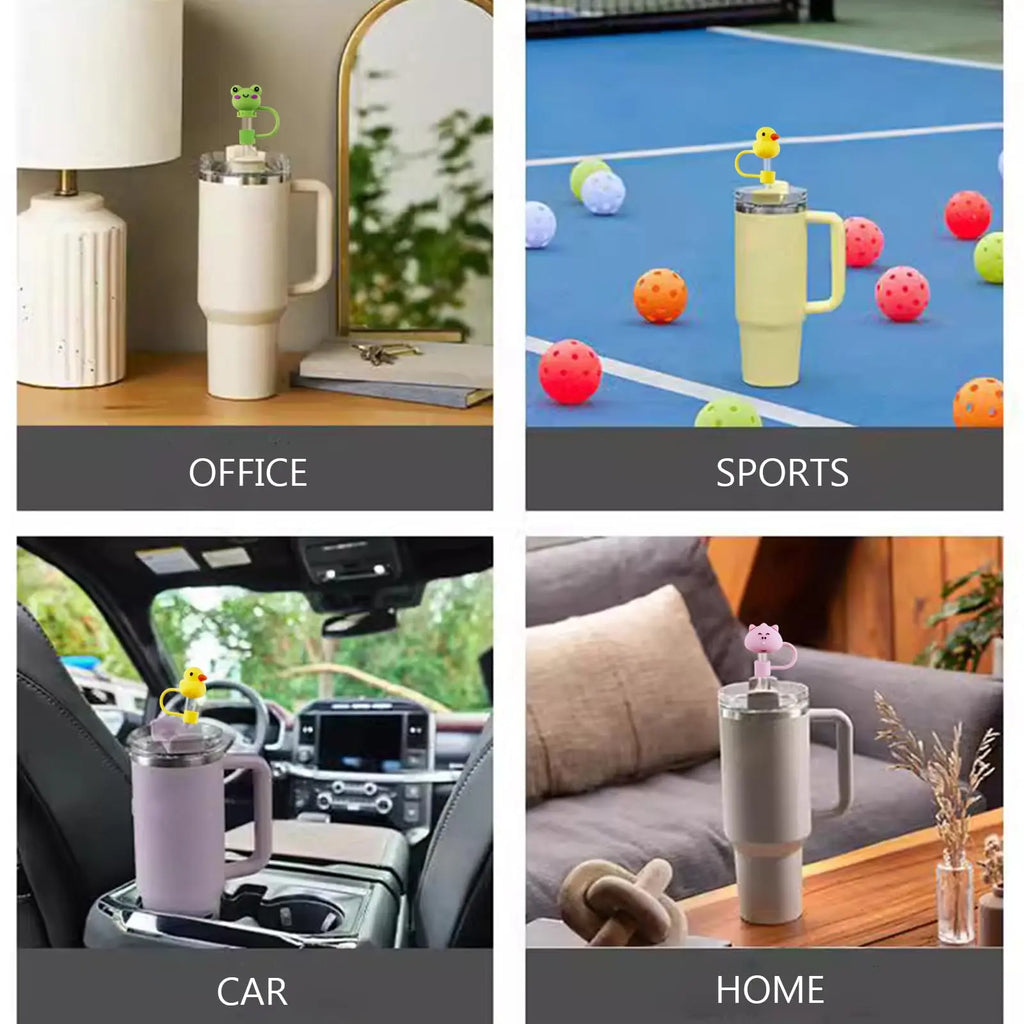 5/10pcs Straw Cover Cap Reusable Silicone Dust-Proof Animal Shape Straw Topper Compatible With 30/40oz Tumbler Handle Tips Lid