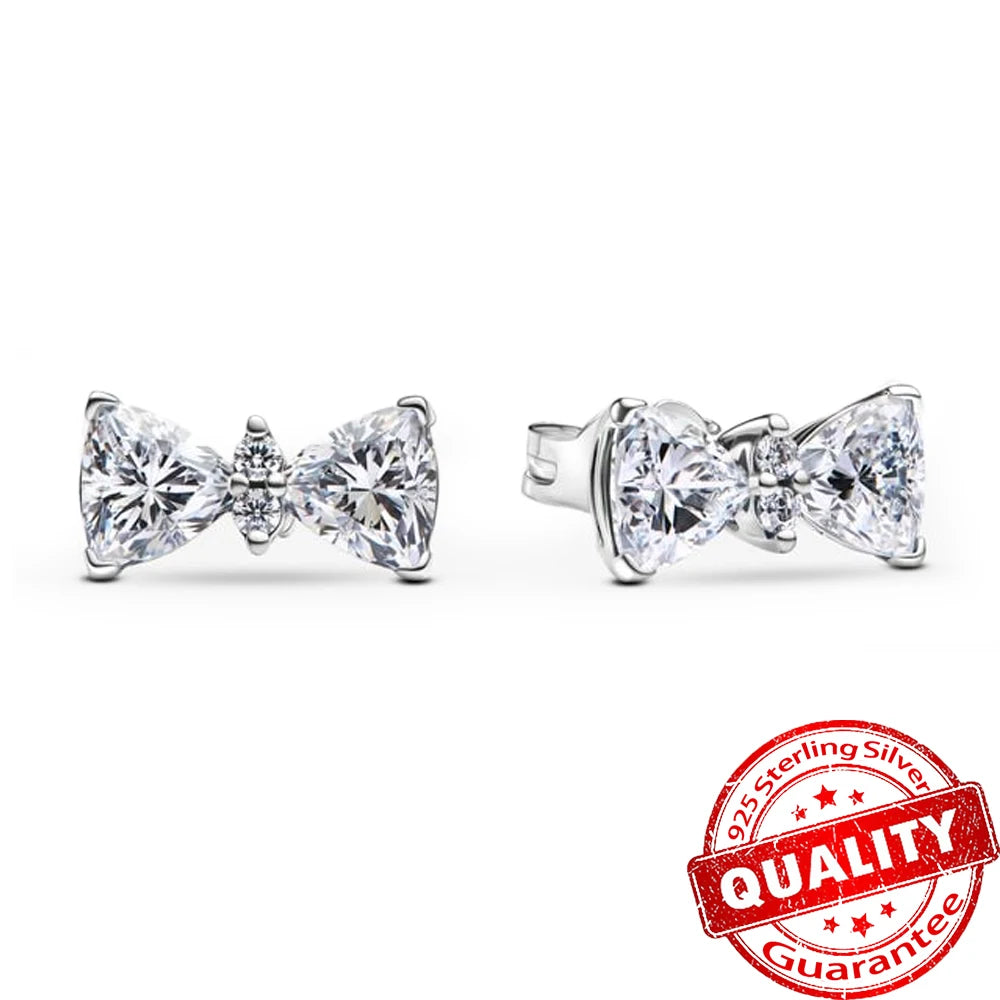 Hot Selling Original 925 Sterling Silver Pink Bow Ring Earrings Bracelets Necklace DIY Women Fine Jewelry Valentine's Day Gift