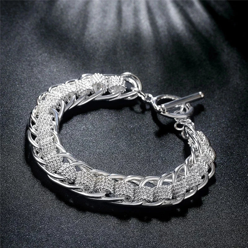 New High-end Women's Mens Fine S925 Sterling Silver Bracelet Fashion Jewelry Gift Men's 10MM Square Beautiful Gem