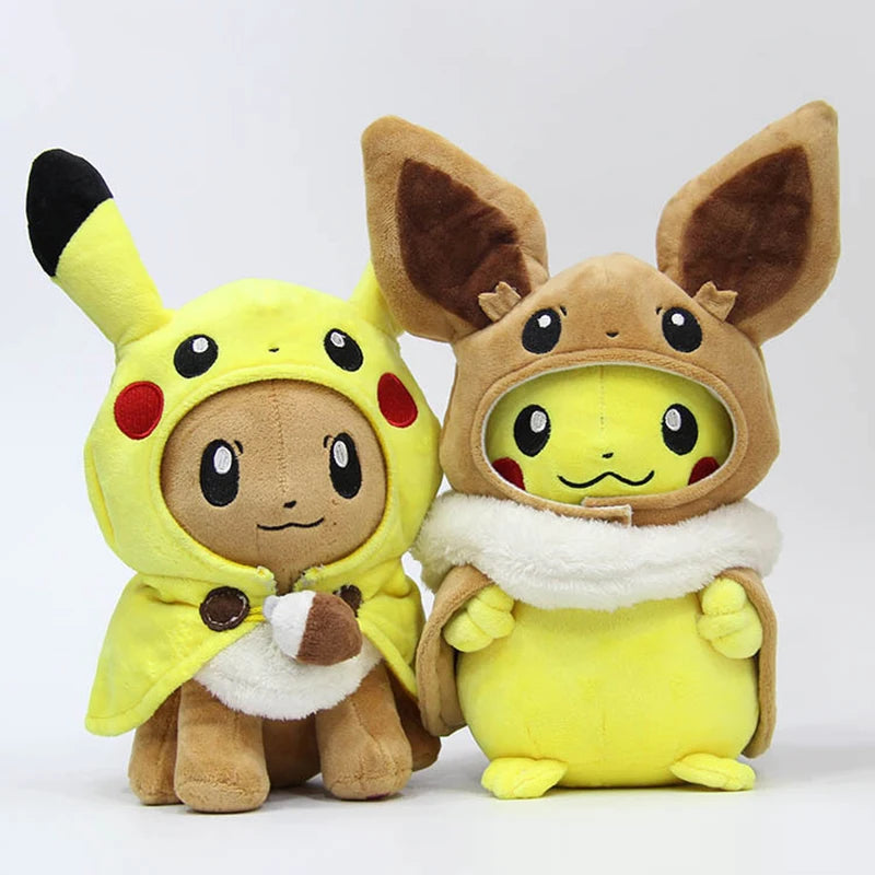 Cute Pikachu Cosplay Eevee Plush Pokemon Stuffed Dolls Eevee Dressing Cloak Cos Pikachu Plushies Toys Hobbies Kids Xmas Gift