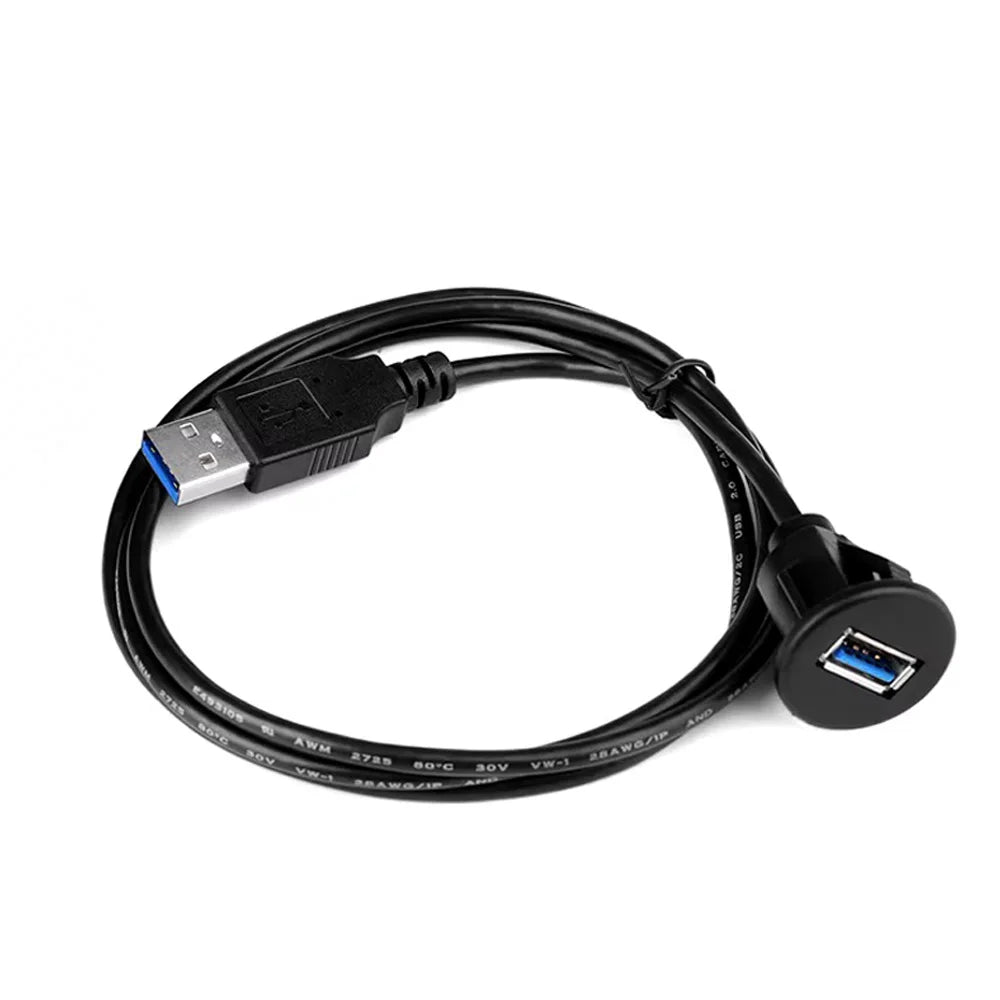 USB 3.0 Male to Female AUX Flush Panel Mount Extension Cable for Car Truck Boat Motorcycle Dashboard 1M waterproof wire