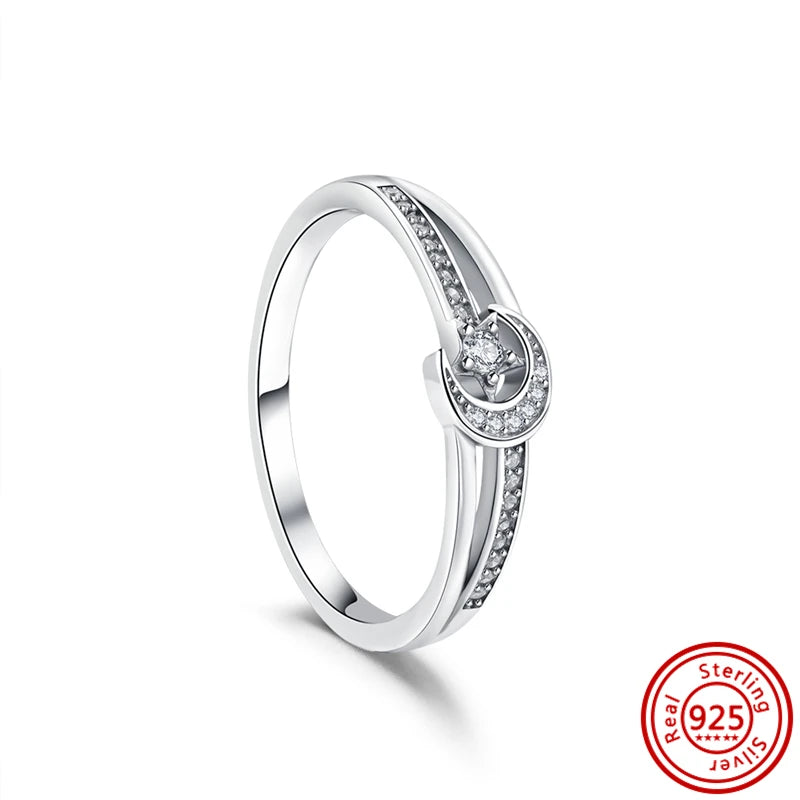 Sale 925 Sterling Silver Women Rings Moon Four Leaf Clover Snowflake CZ Original Sparkling For Women Pantaro Jewelry Anniversary