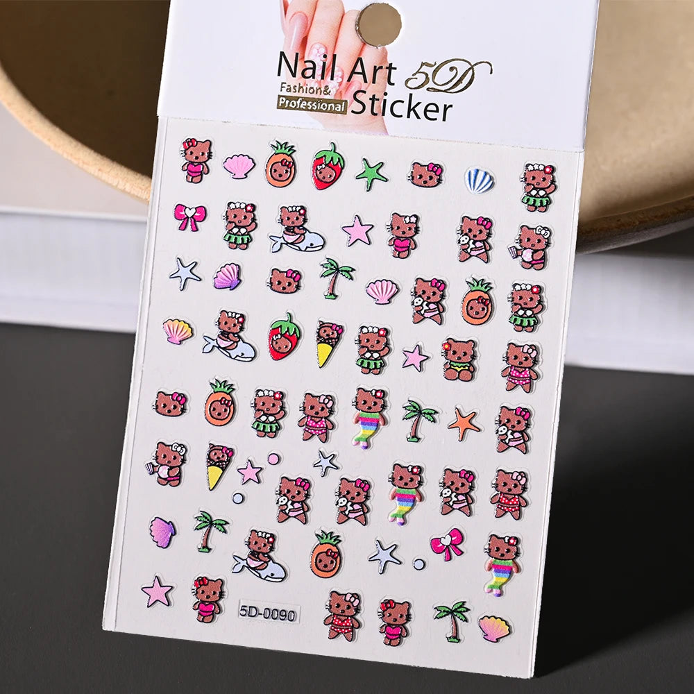 5D Sanrio Hawaii Hello Kitty/Mymelody Nail Stickers 1Pcs Kawaii Cartoon Kitty Nail Stickers DIY Holiday Girl Manicure Slider