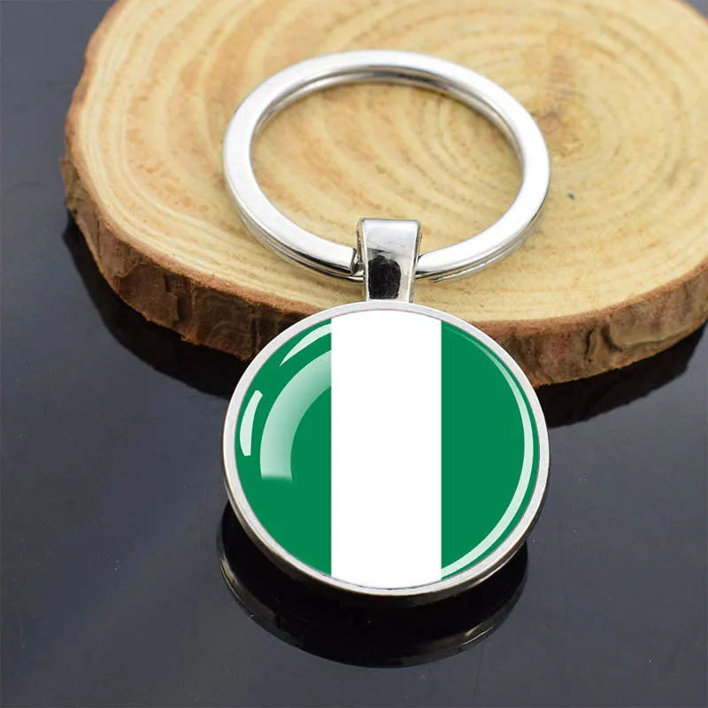 Africa Countries Flag Keychains Double Sided Glass Dome Pendant Key Chains Algeria Somalia Tunisia Morocco Egypt Flag Keyring