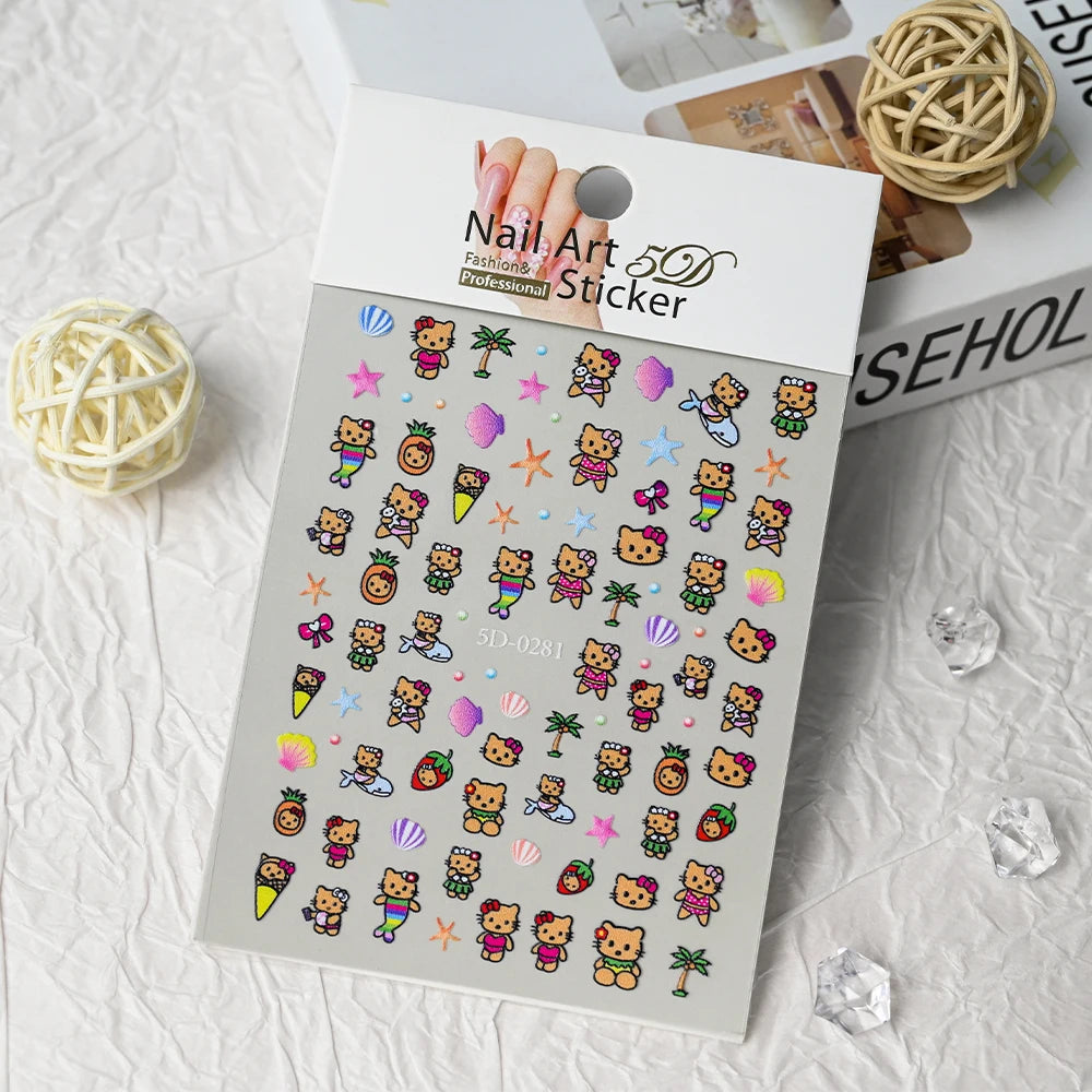 5D Sanrio Hawaii Hello Kitty/Mymelody Nail Stickers 1Pcs Kawaii Cartoon Kitty Nail Stickers DIY Holiday Girl Manicure Slider