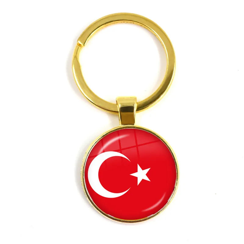 National Flag Round Keychain Korea, Serbia, Russia, Slovenia, Argentina, the United States, Turkey, Spain, Dominica Keyring Gift
